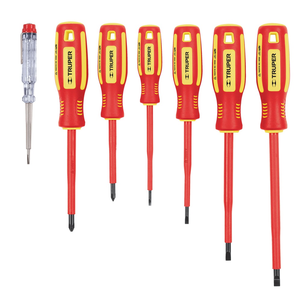 Juego 6 desarmadores dielectricos y 1 probador de corriente