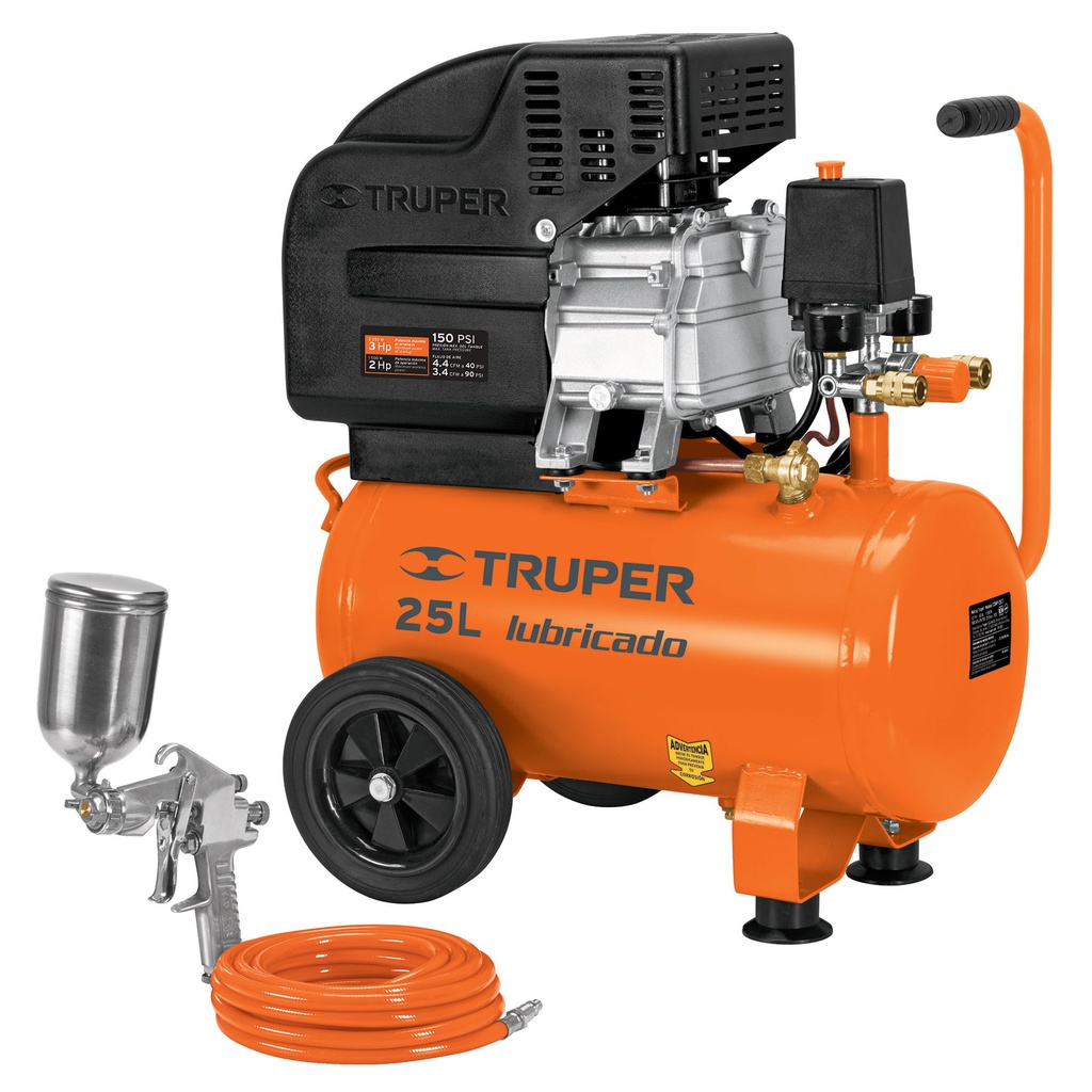 Kit Compresor de aire 25L 3HP, manguera y pistola, Truper