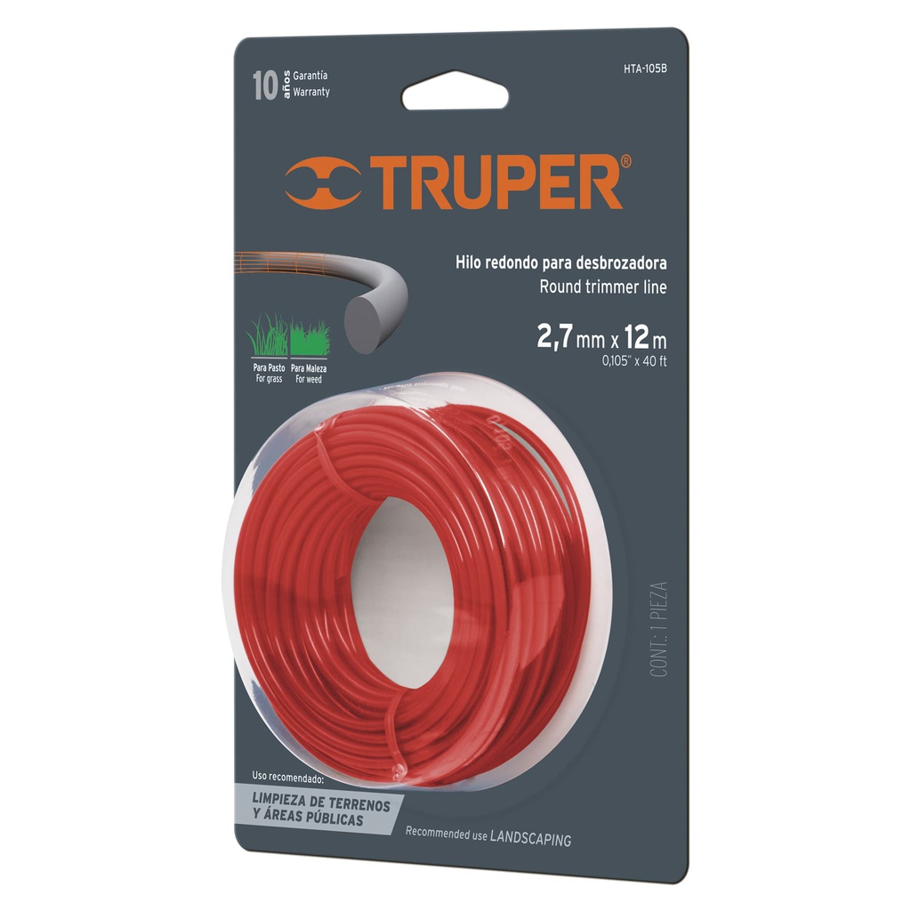 Rollo de hilo para desbrozadora, 2.7 mm x 12 m, Truper