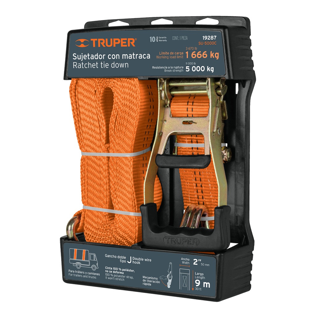 Sujetador con matraca carga maxima 5000 kg, Truper