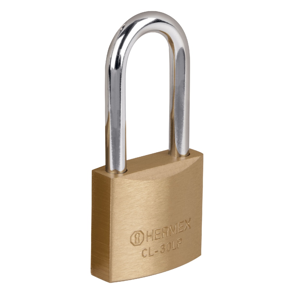Candado de laton 30 mm gancho largo en blister, Hermex Basic