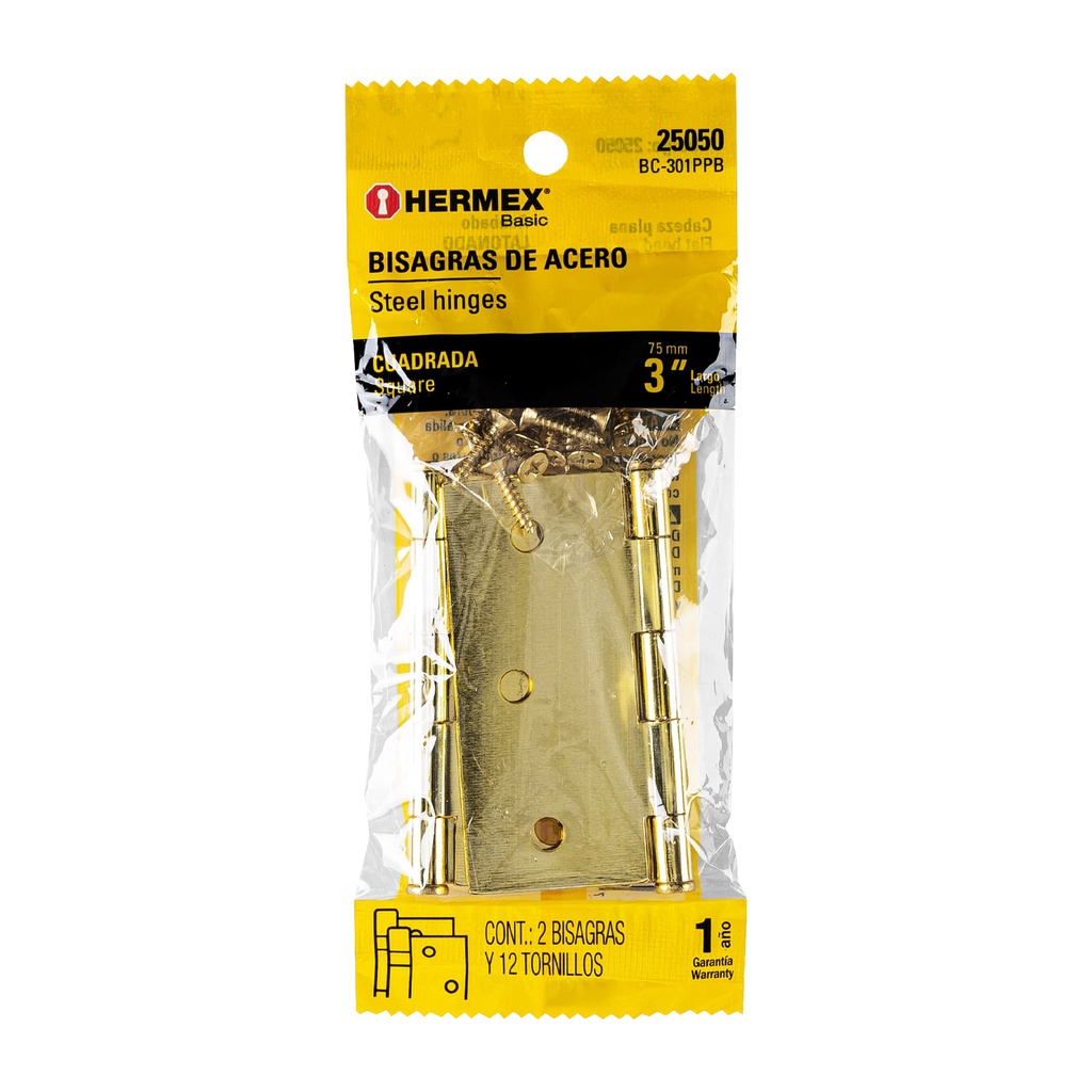 Bolsa con 2 bisagras cuadradas 3', acero latonado, Basic