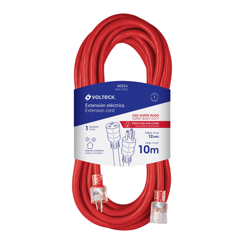 Extension reforzada aterrizada 10 m 3x12 AWG, Volteck