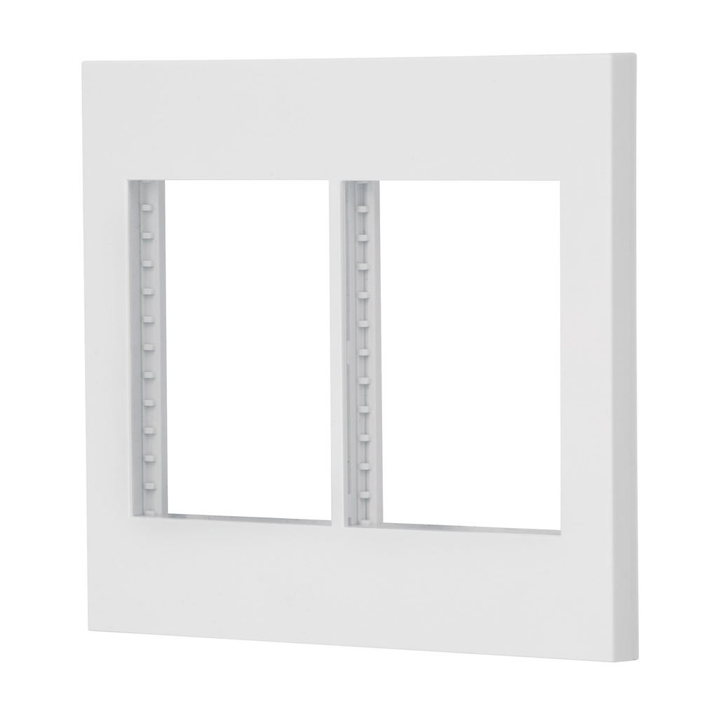 Placa 2 ventanas, 6 modulos, linea Española, color blanco