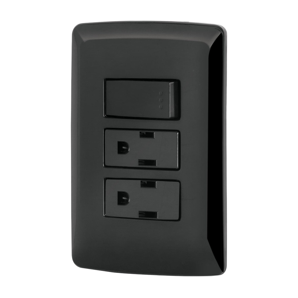 Placa armada 2 contactos e interruptor,negro, linea Italiana