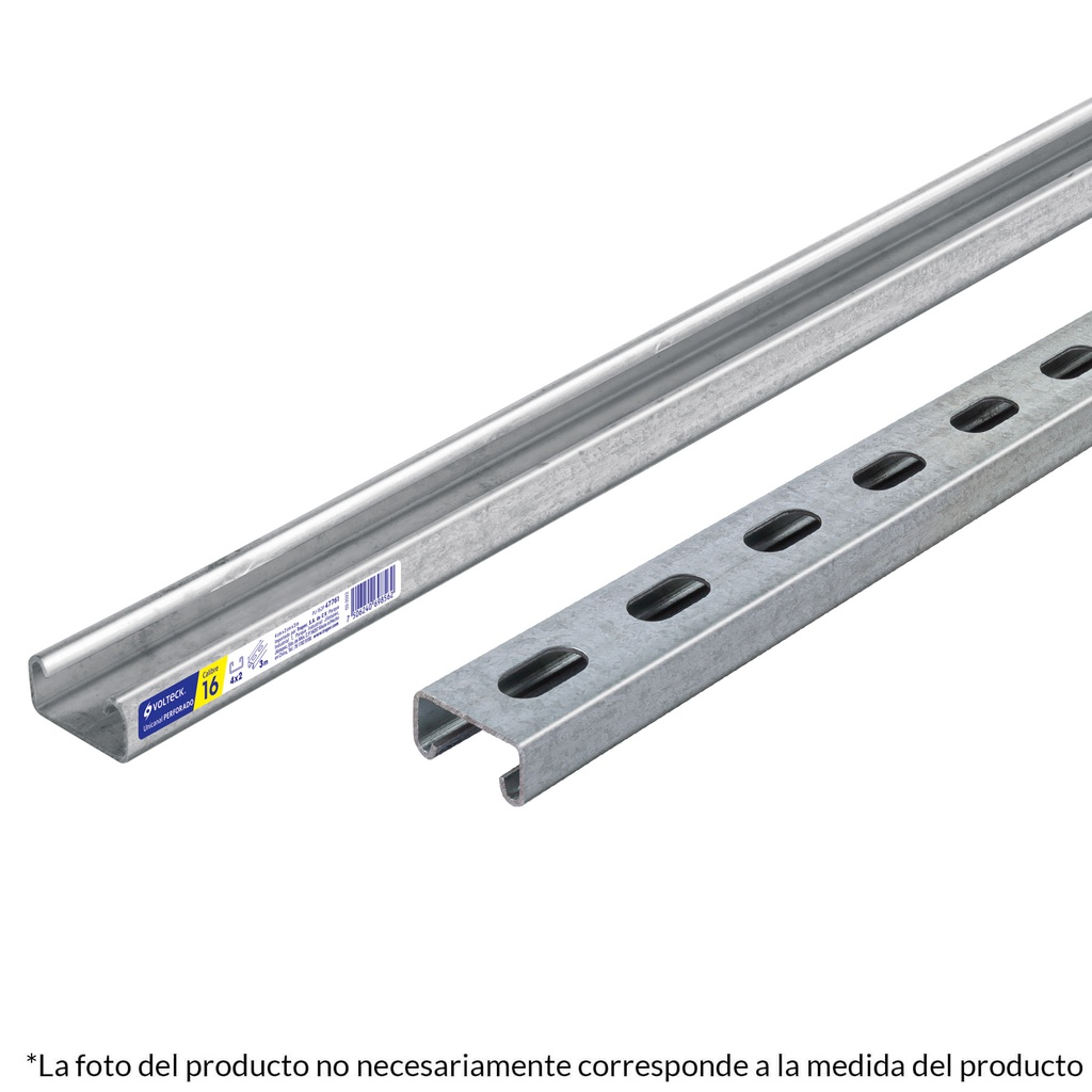 Perfil unicanal perforado de 3 m, 4 x 2 cm, cal. 18, Volteck