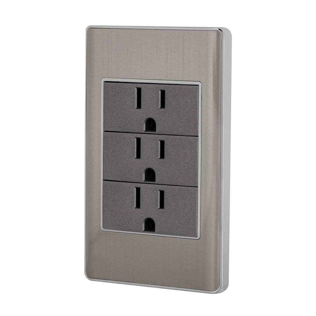 Placa armada acero inox 3 contactos 1 modulo, Lisboa