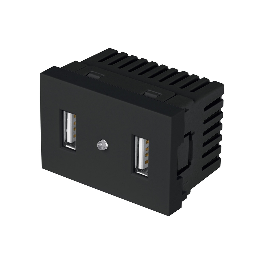 Toma con 2 puertos USB negro de 1.5 modulos, linea Lisboa