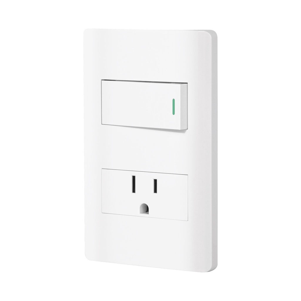 Placa armada blanca interruptor y contacto 1 modulo, Lisboa