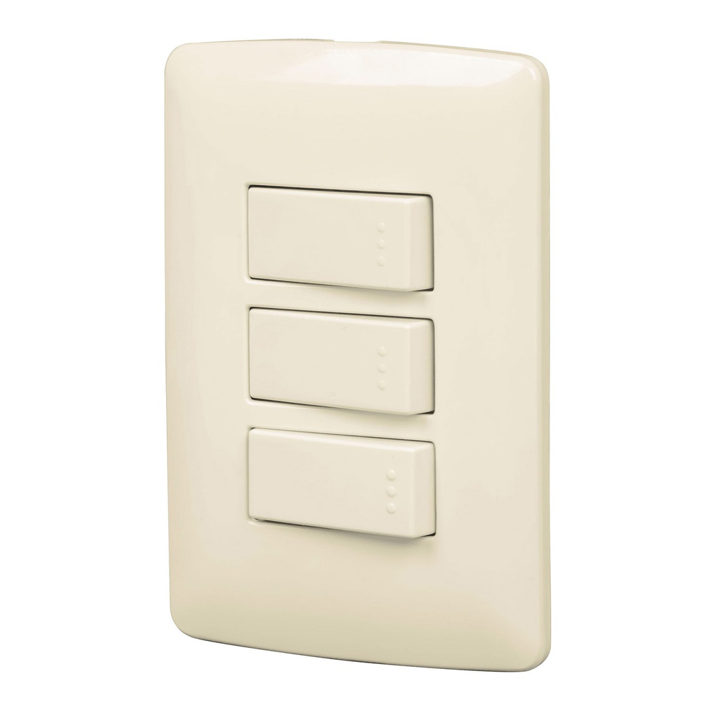 Placa armada 3 interruptores sencillos,marfil,linea Italiana