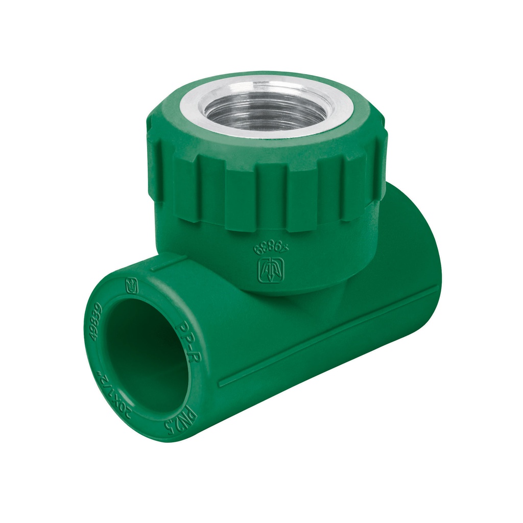 Tee hembra de PPR 1/2' con inserto metalico, Foset