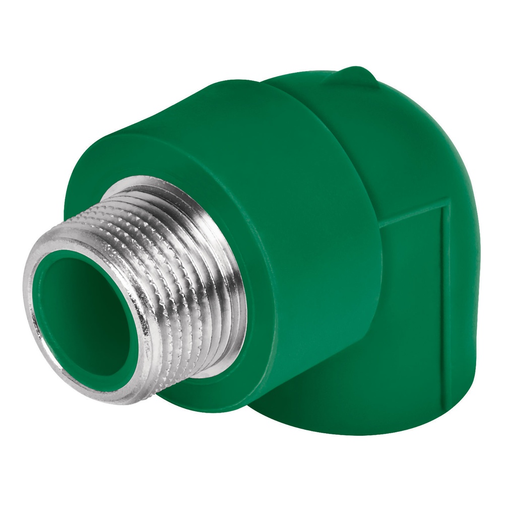 Codo 90° PPR de 1/2' macho con inserto metalico, Foset