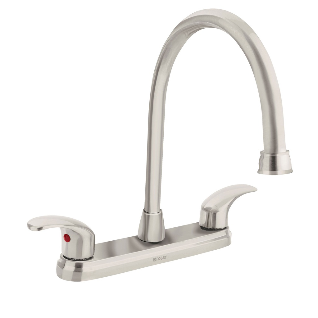 Mezcladora satin 8' para lavabo, cuello largo, palanca,Foset