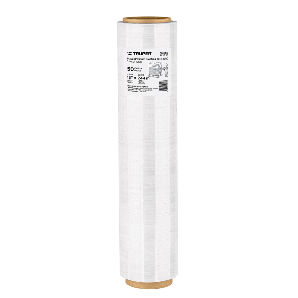 Rollo de 244 m pelicula plastica estirable ancho 18' cal 50