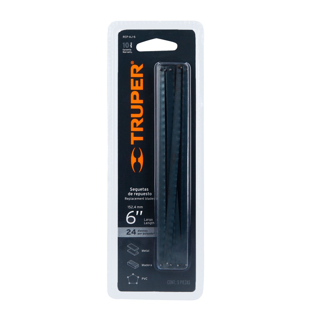 Blister con 5 seguetas de repuesto para AJ-6, Truper