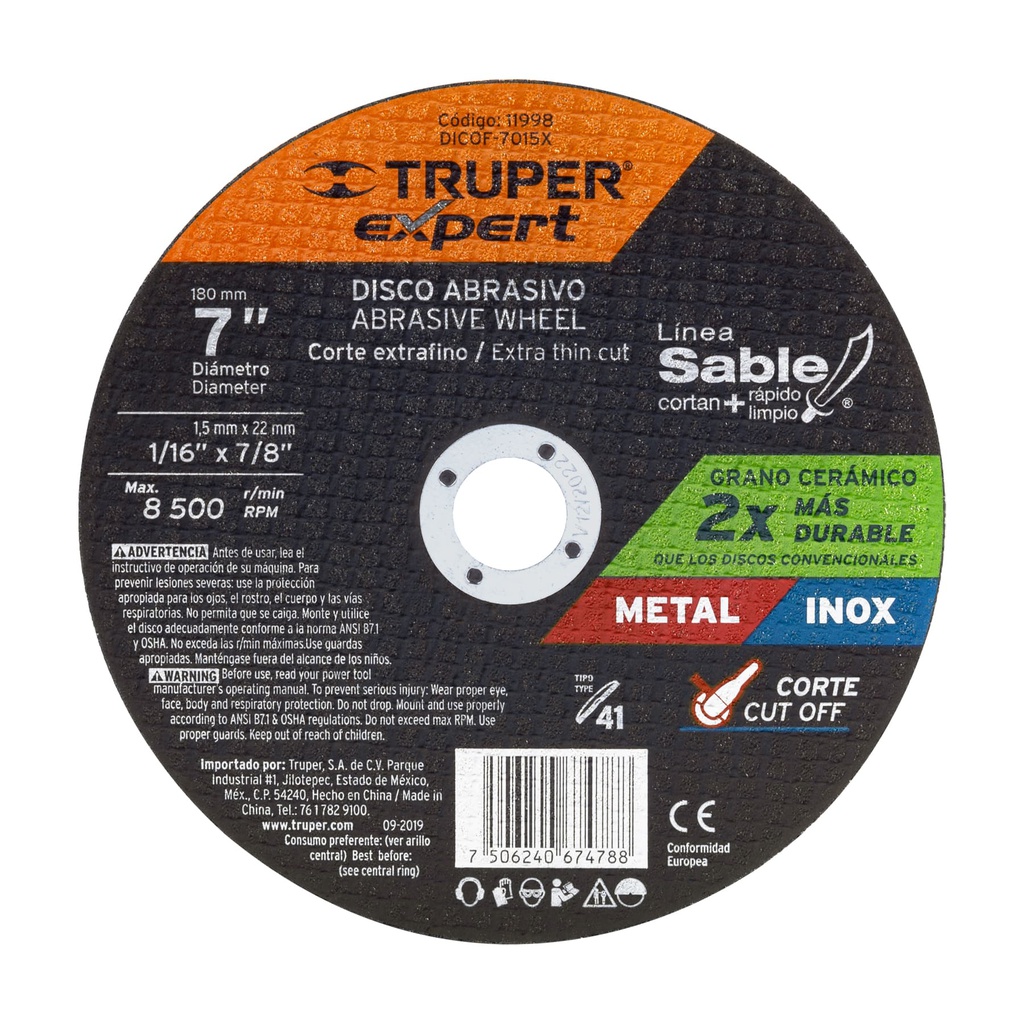 Disco Tipo 41 de 7' x 1.5 mm corte fino de metal, Expert