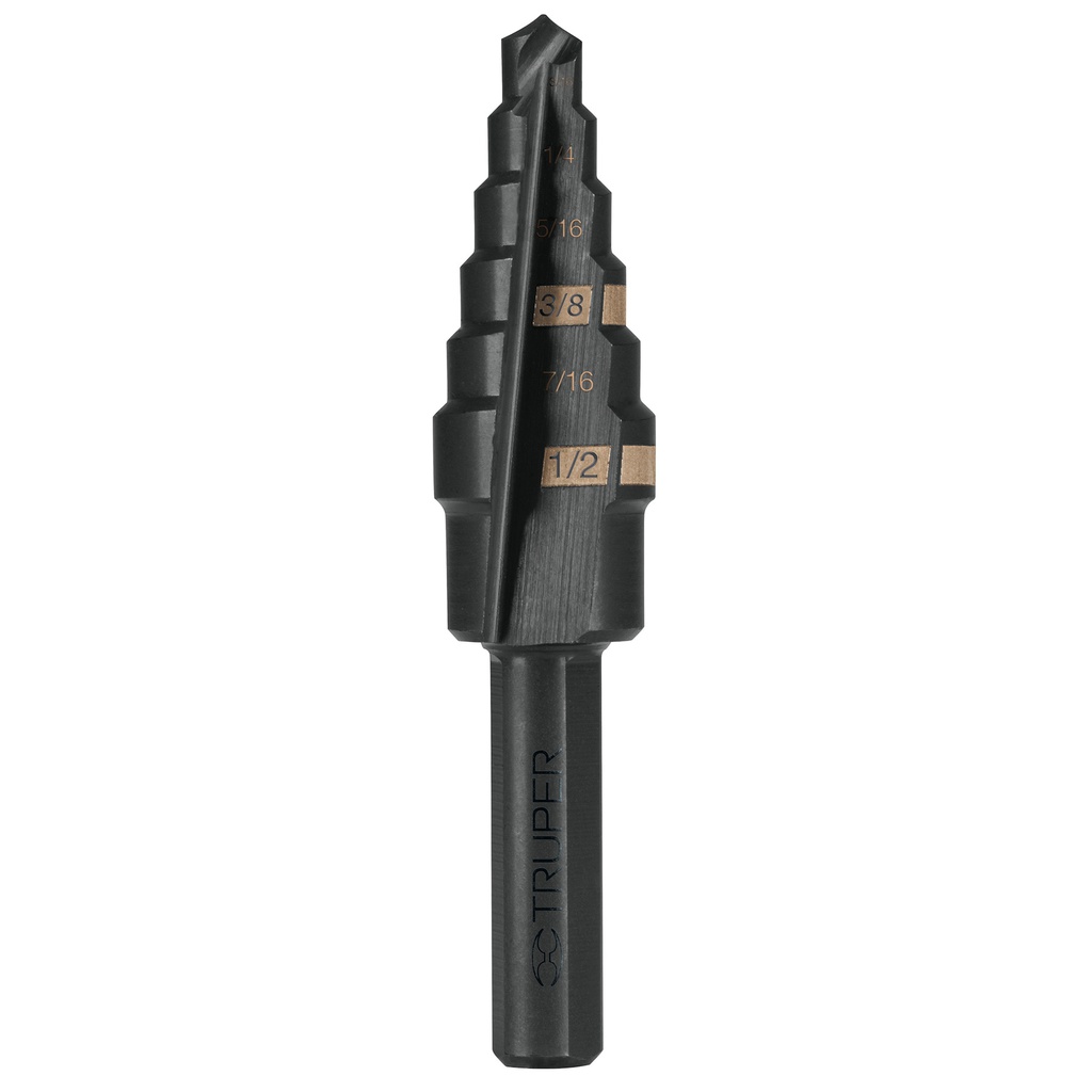 Broca escalonada oxido negro 6 escalones 3/16' a 1/2',Truper