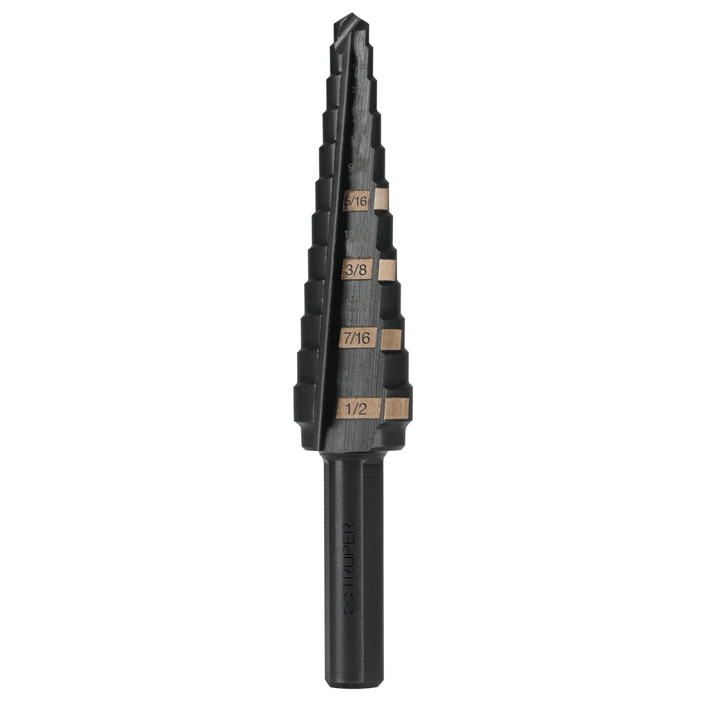Broca escalonada oxido negro 13 escalones 1/8' a 1/2',Truper