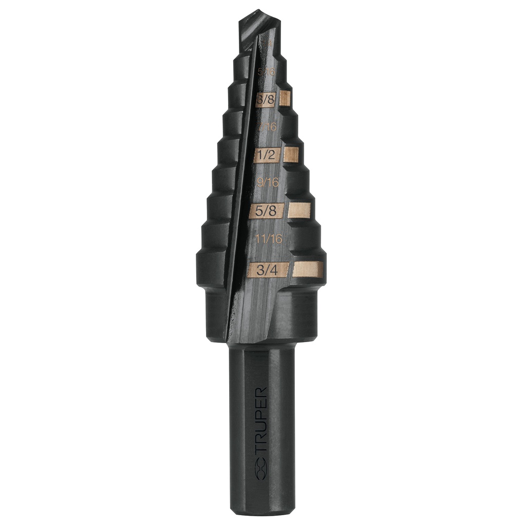 Broca escalonada oxido negro 9 escalones 1/4' a 3/4', Truper