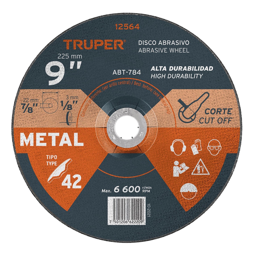 Disco Tipo 42 de 9' x 3.2 mm para corte de metal, Truper