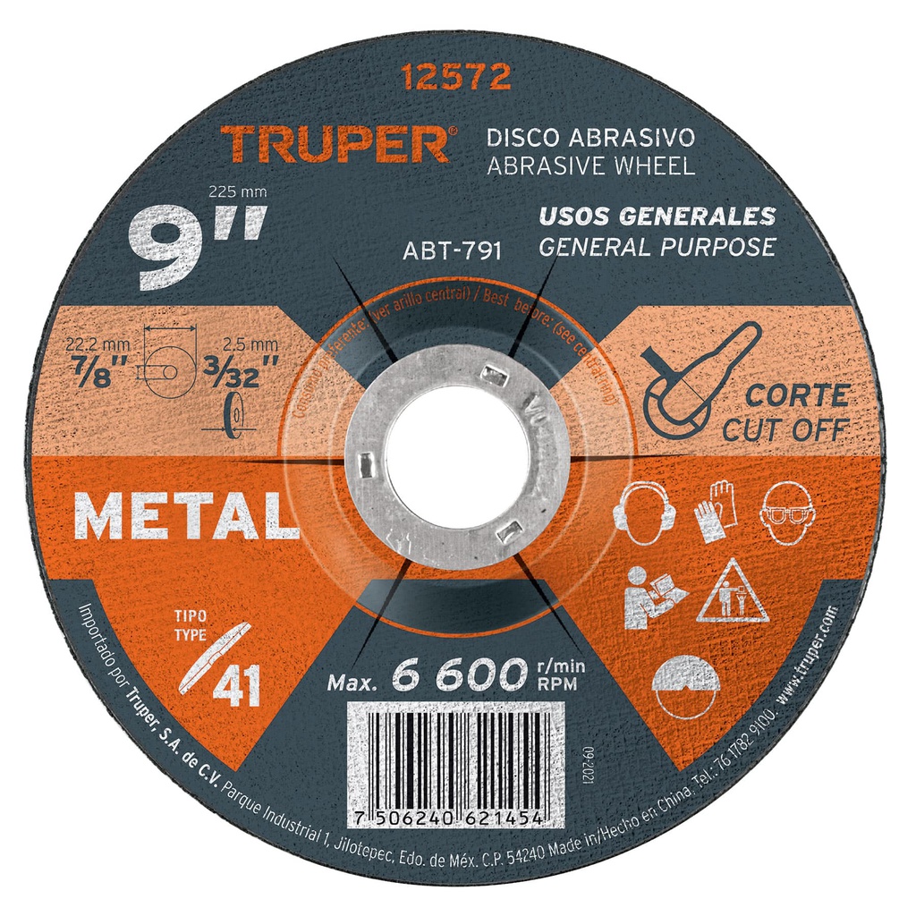 Disco de 9' para corte de metal, tipo 41, Truper