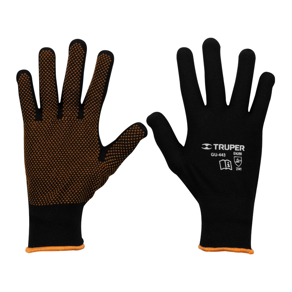 Guantes de poliester con puntos de PVC en palma, G, Truper