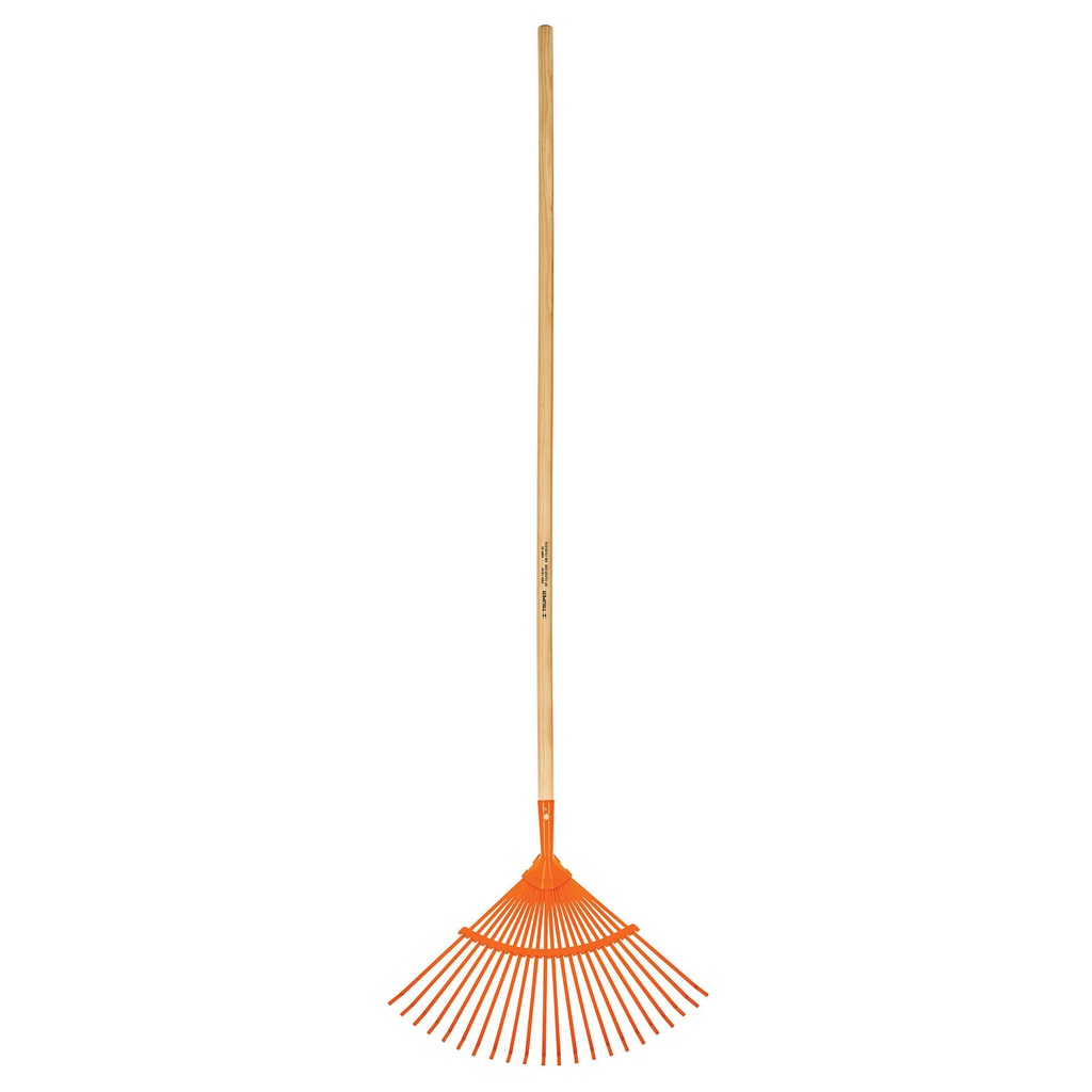 Escoba metalica para jardin, curva, 22 dientes, mango 48'