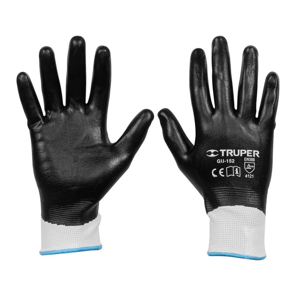 Guantes de poliester con recubrimiento de nitrilo, M, Truper