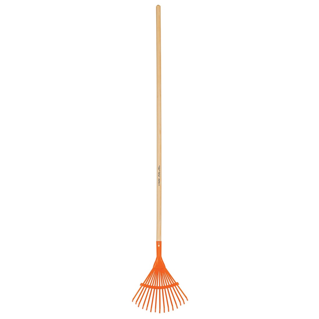 Escoba metalica para jardin, curva, 15 dientes, mango 48'