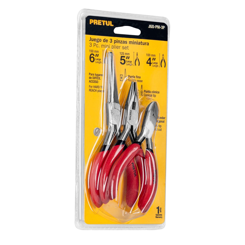 Juego de 3 mini pinzas, mangos de PVC, Pretul