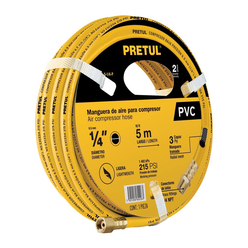 Manguera de PVC para compresor, 5 m x 1/4', Pretul