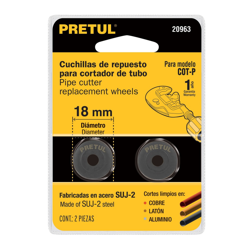 Blister con 2 cuchillas para cortador de tubo COT-P, Pretul