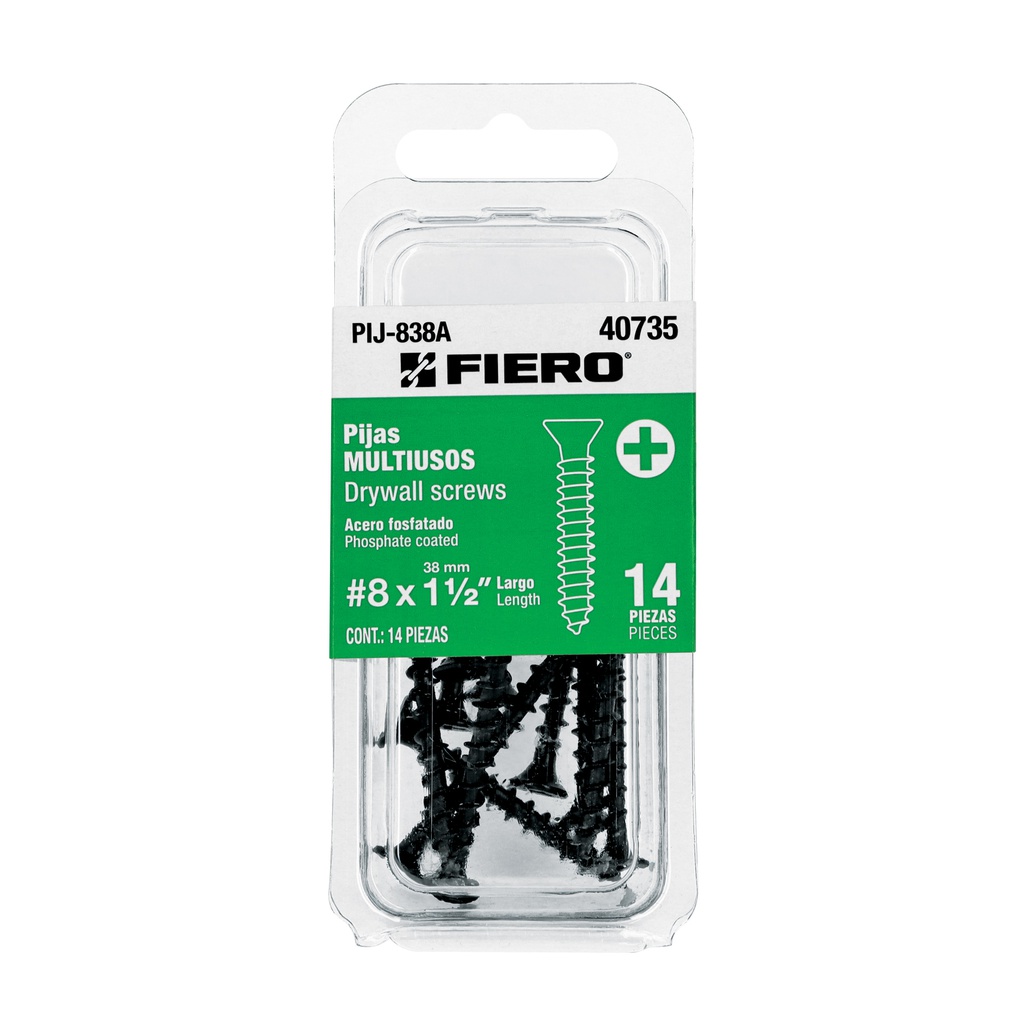 Blister con 14 pijas multiusos, #8 x 1-1/2', Fiero