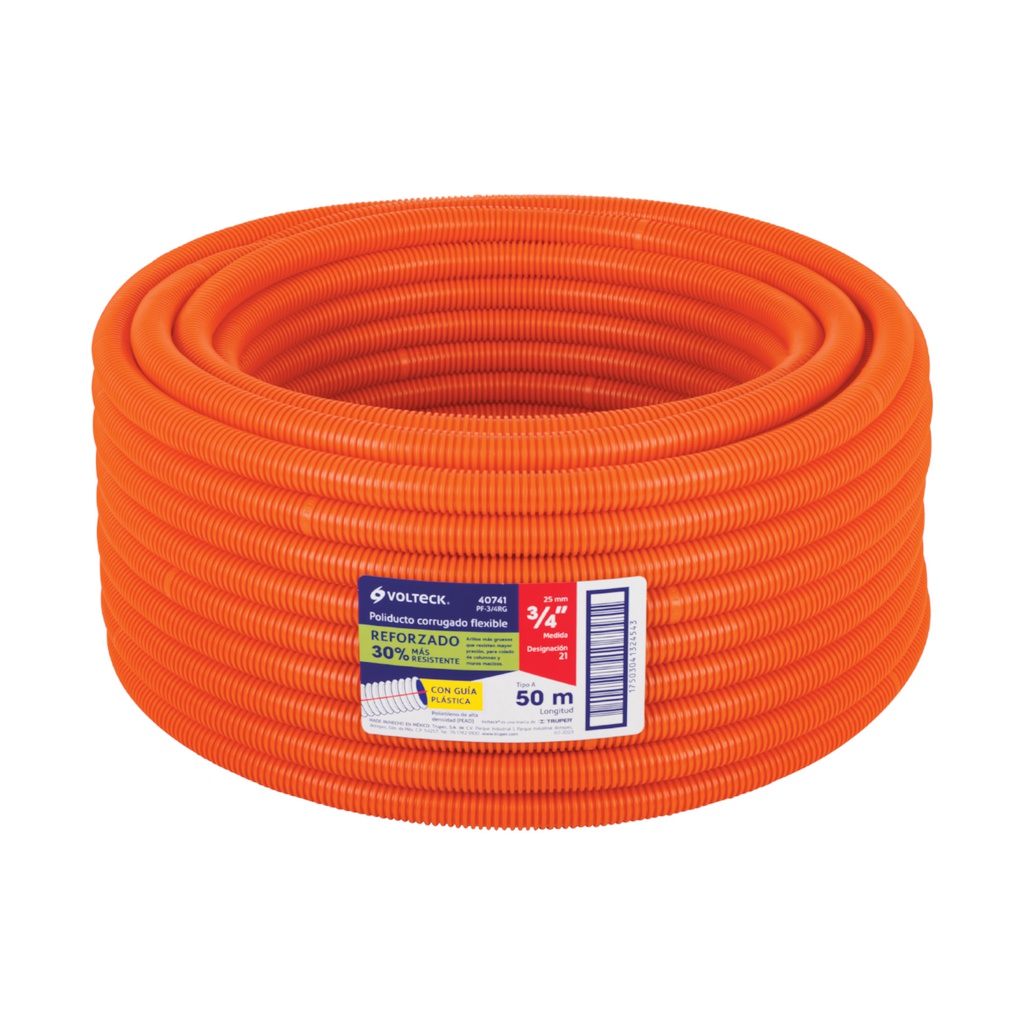 Metro de poliducto 3/4' corrugado flex. reforz. c/guia, 50m