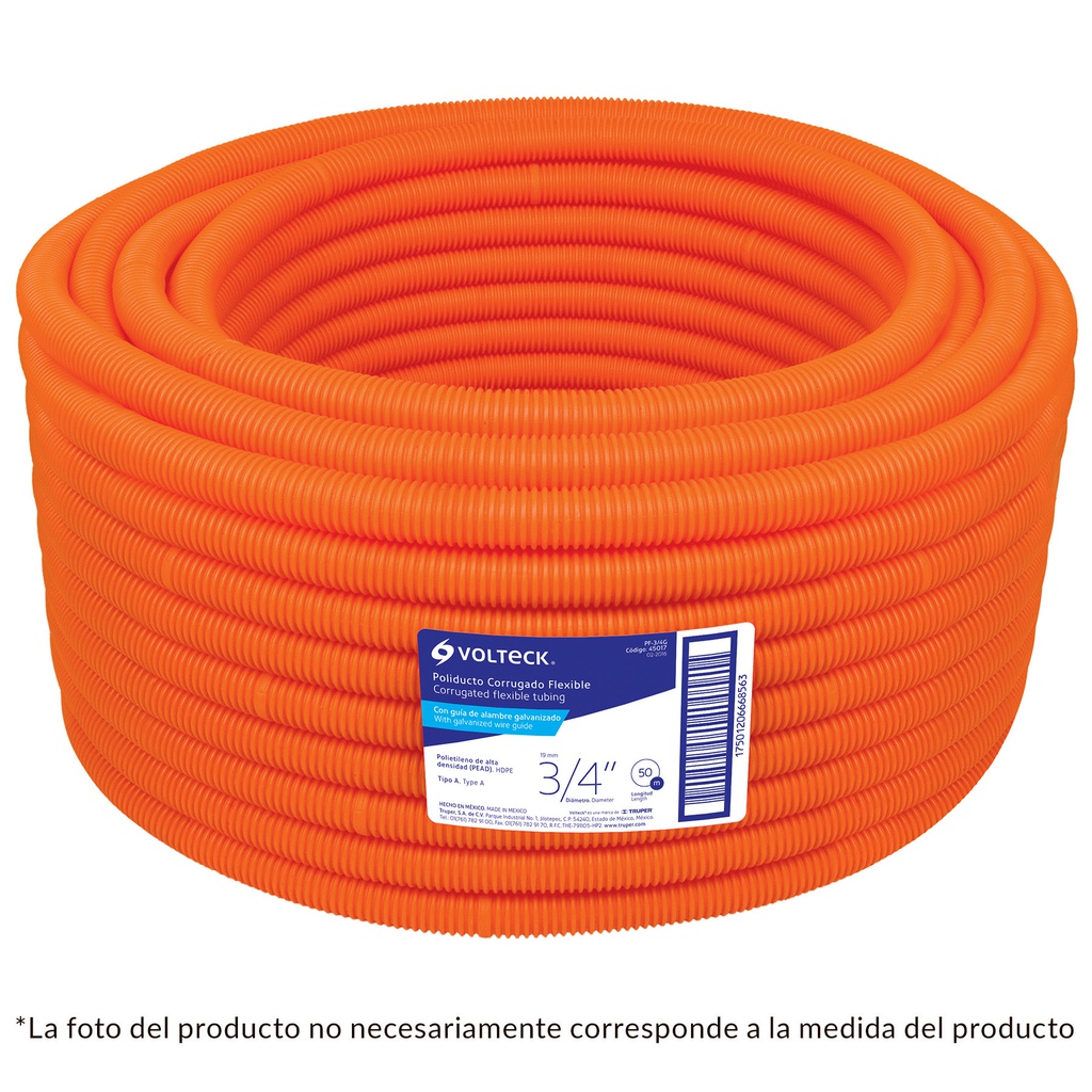 Metro de poliducto 1/2' corrugado flex. s/guia, rollo 100 m