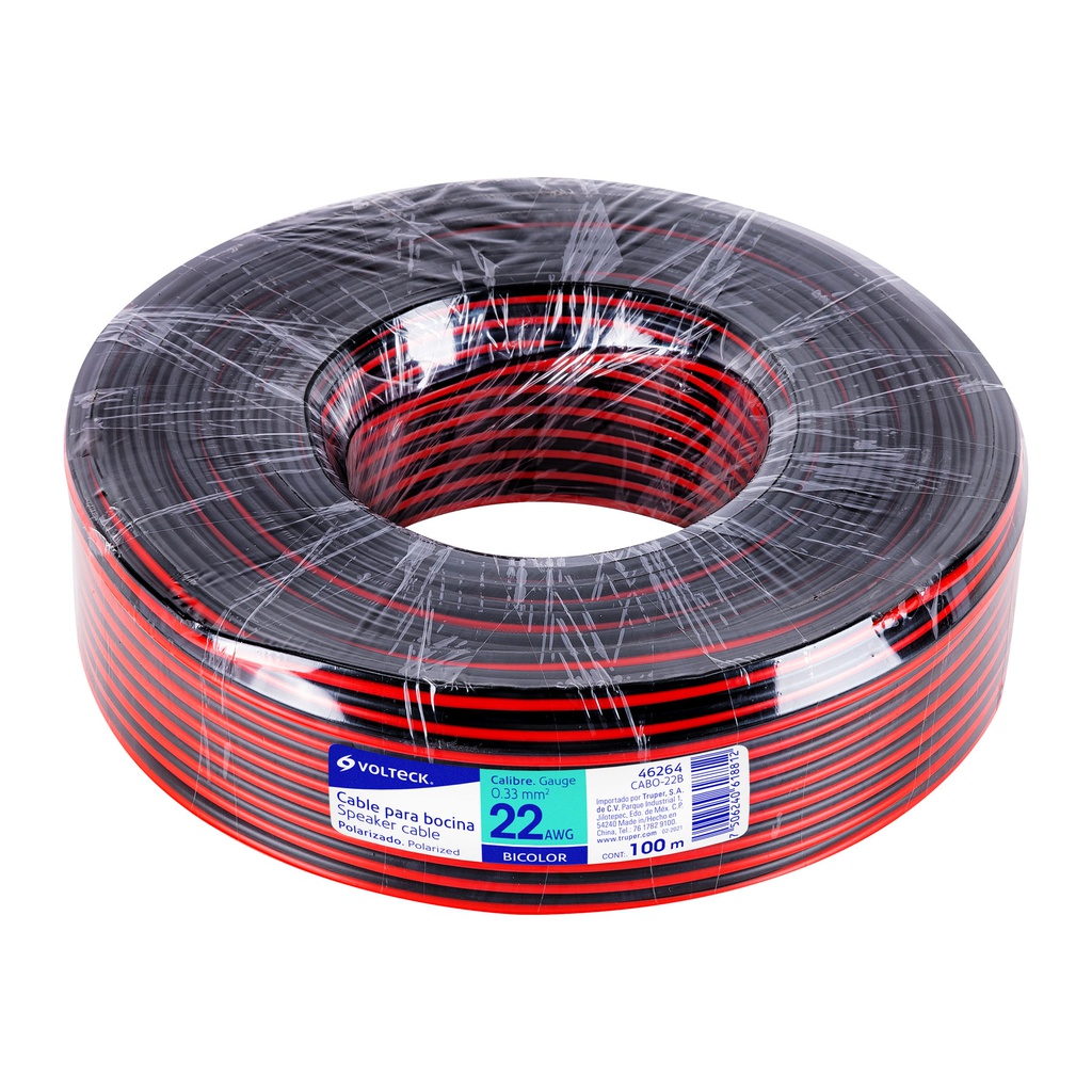 Rollo de 100 m de cable polarizado bicolor p/bocina 22 AWG
