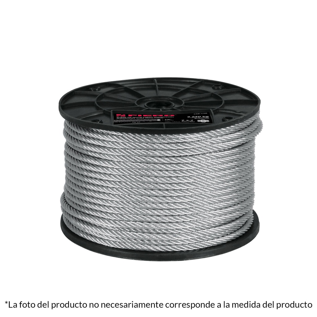 Metro de cable rigido 1/8' de acero 7x7 hilos, 300 m, Fiero
