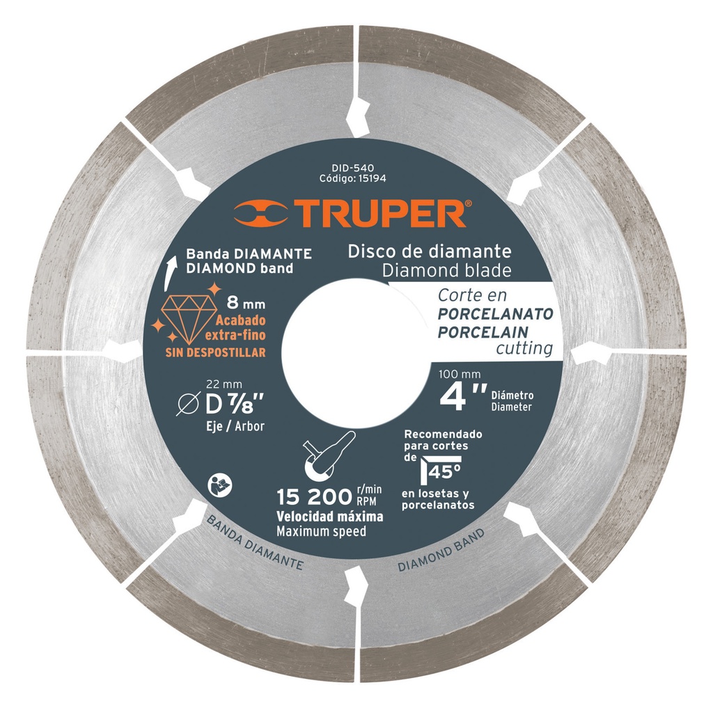 Disco de diamante de 4' x 1.3 mm corte de porcelanato