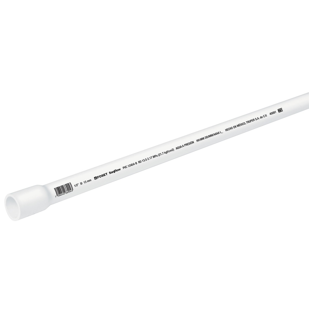 Tubo de 3 m de PVC de 1/2' hidraulico RD 21, Foset