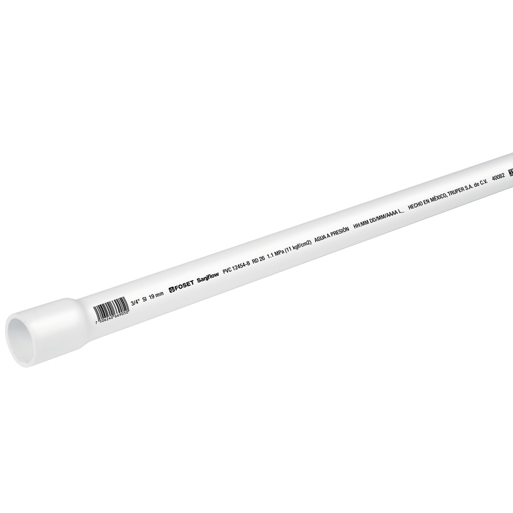 Tubo de 3 m de PVC de 3/4' hidraulico RD 26, Foset