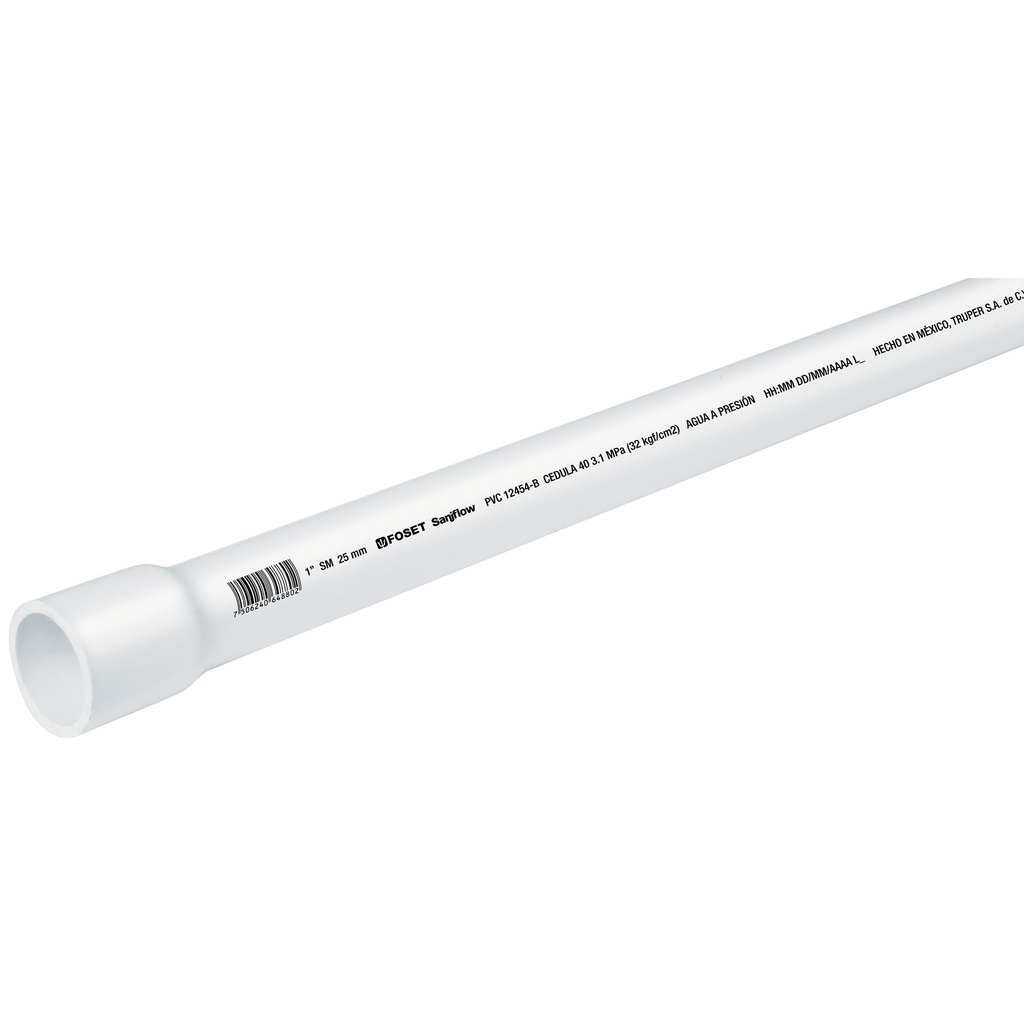 Tubo de 1' de PVC hidraulico cedula 40, de 3 m, Foset