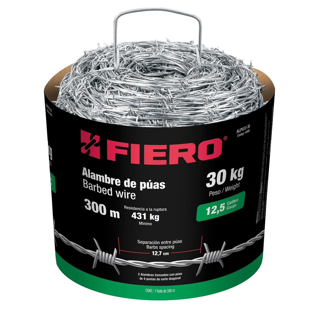 Rollo de alambre de puas de 300 m calibre 12.5, Fiero