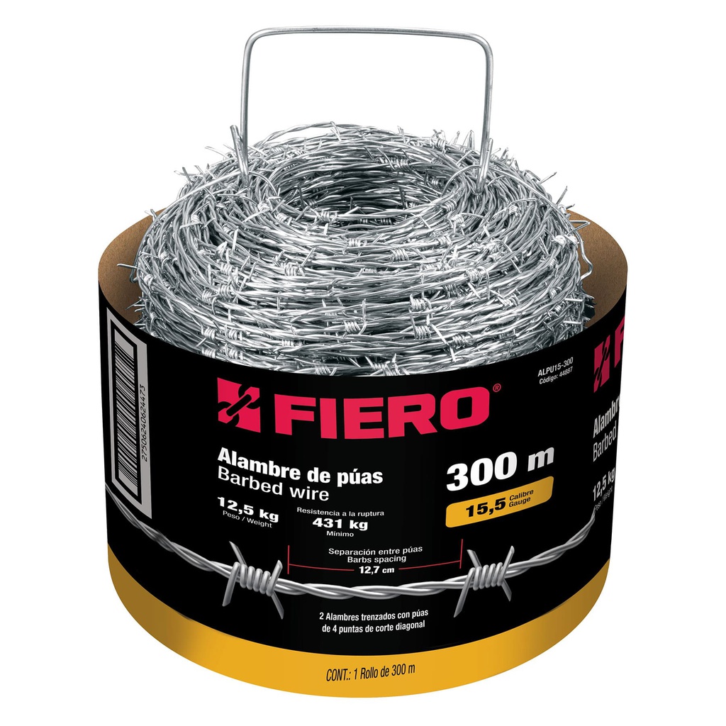 Rollo de alambre de puas de 300 m calibre 15.5, Fiero
