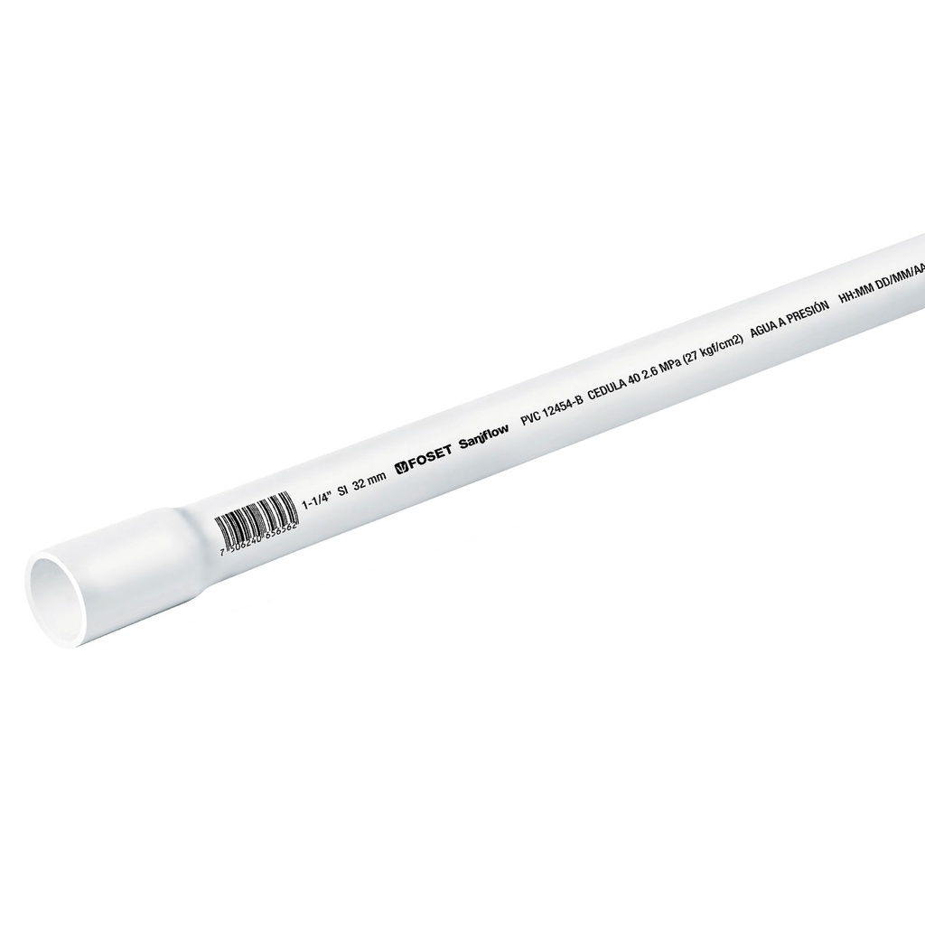 Tubo de 1-1/4' de PVC hidraulico cedula 40, de 3 m, Foset