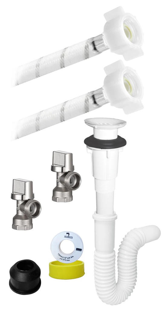 KIT de Instalacion para Lavabo (Con Cesp-Plus XL Rejilla Blanca, Famaflex Poliacetal y Valvulas Angular de Laton (3194)