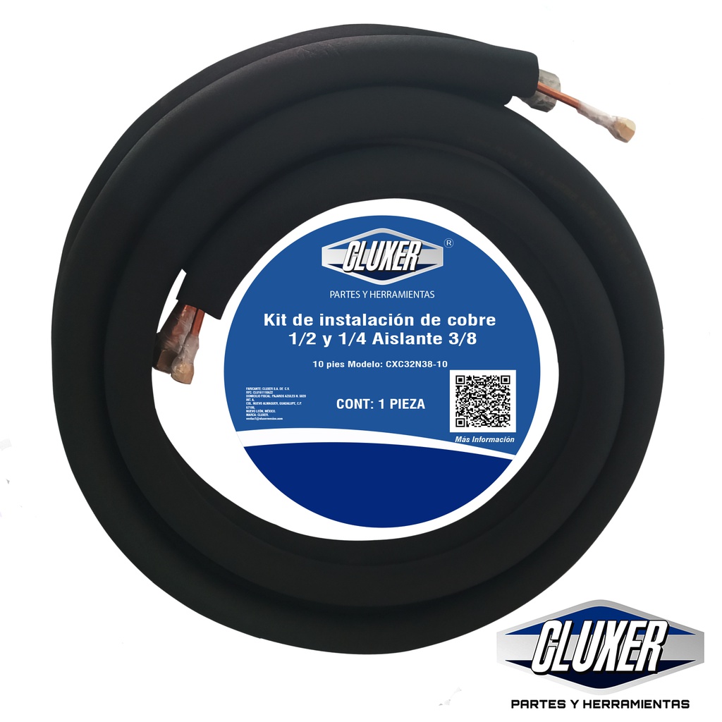 1 Kit Tuberia De Cobre 1/2 Y 1/4 Con Aisl. D Espesor 3/8 10p