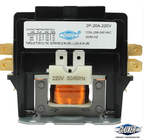 1 Contactor 2 Polos 20 Amps, Bobina 208-240vac, 50/60hz