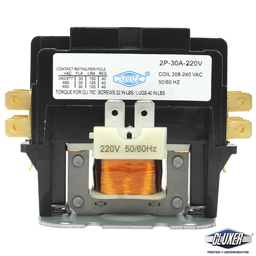 1 Contactor 2 Polos 30 Amps, Bobina 208-240vac, 50/60hz