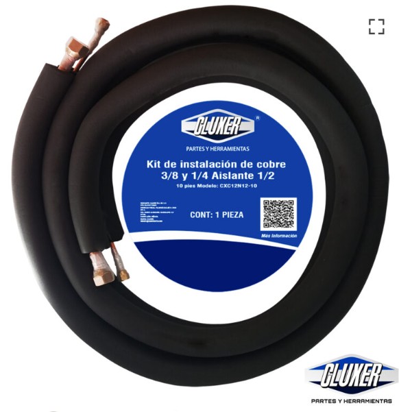 Kit Tuberia de Cobre 1/4 y 3/8 con Aislante de Espesor 1/2 10 pies