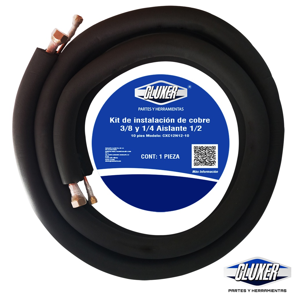 Kit Tuberia de Cobre 1/4 y 3/8 con Aislante de Espesor 1/2 25 pies